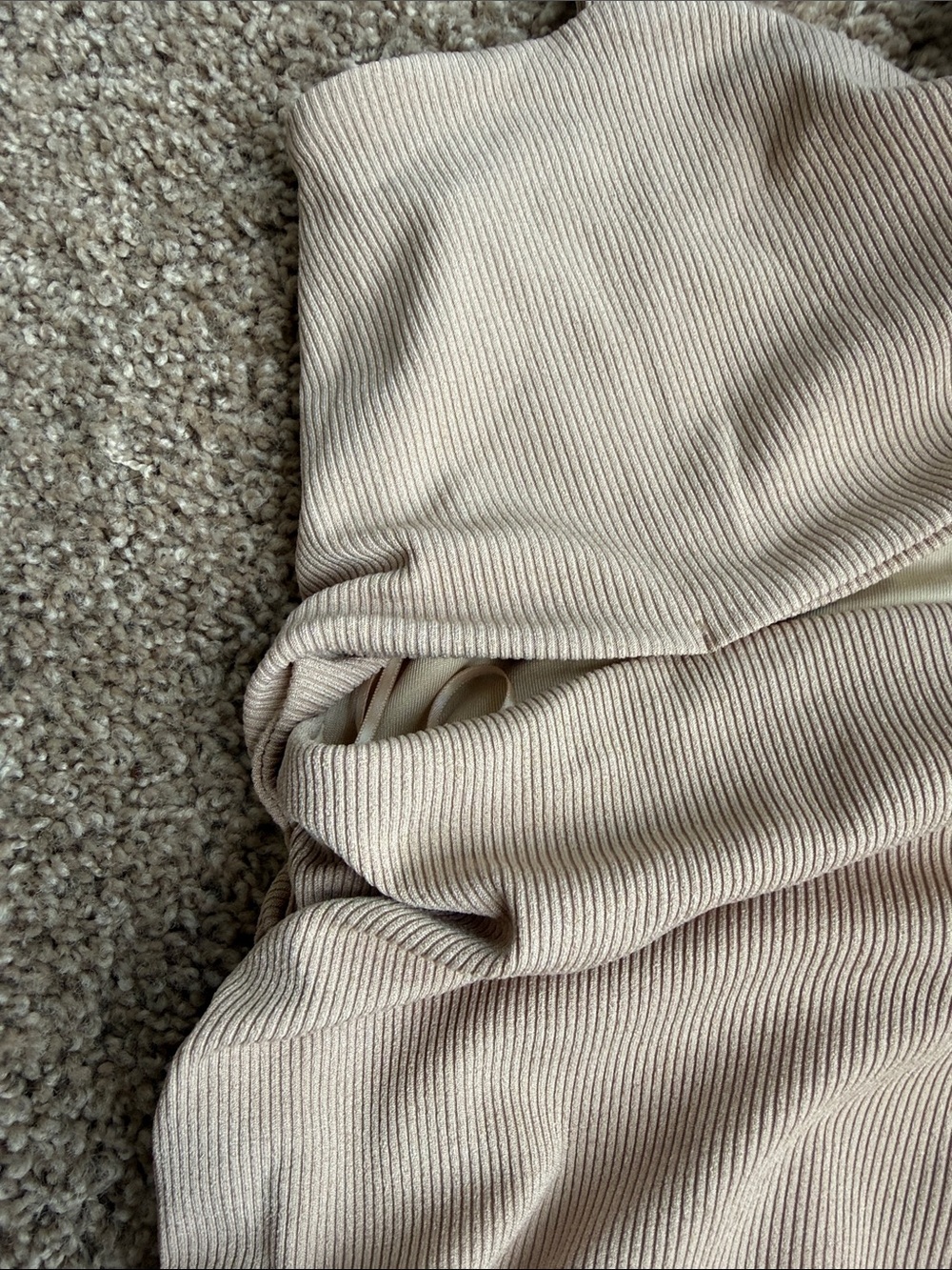 Sleeveless Beige Ribbed Cutout Ruched Mini Dress - Picture 5 of 7